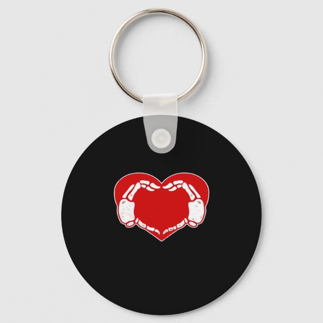 Red Heart Skeleton Hands Classic Design Keychain (Front)