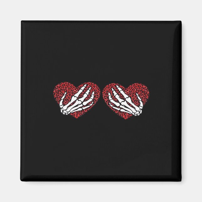 Red Heart Skeleton Hands Classic Design Magnet (Front)