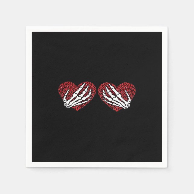 Red Heart Skeleton Hands Classic Design Napkins (Front)