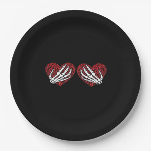 Red Heart Skeleton Hands Classic Design Paper Plates