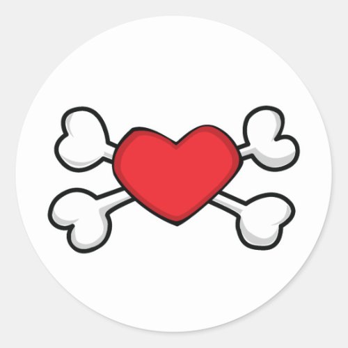 red heart Skull and Crossbones Classic Round Sticker