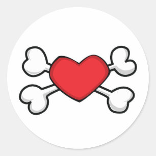 red heart Skull and Crossbones Classic Round Sticker