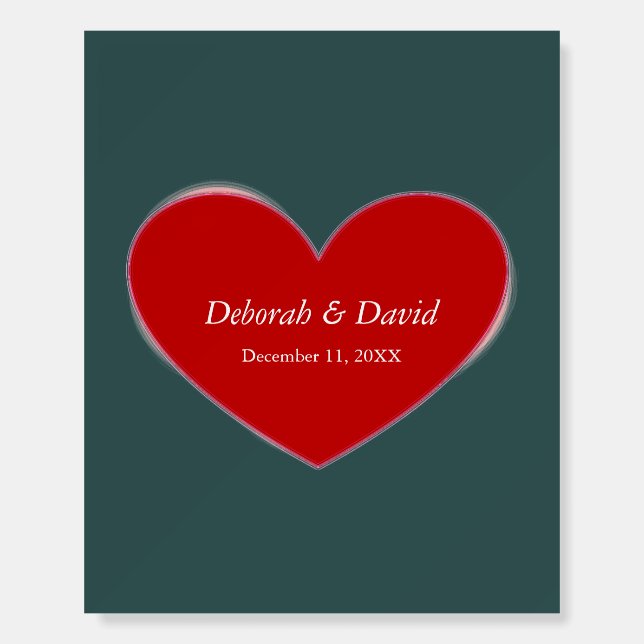 Red Heart Slate Gray Script Wedding Foam Board (Front)