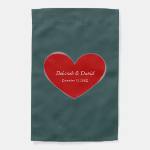 Red Heart Slate Gray Script Wedding Garden Flag