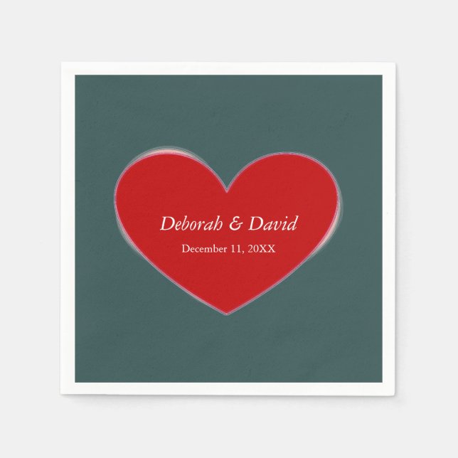 Red Heart Slate Gray Script Wedding Napkins (Front)