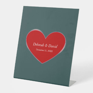 Red Heart Slate Gray Script Wedding Pedestal Sign