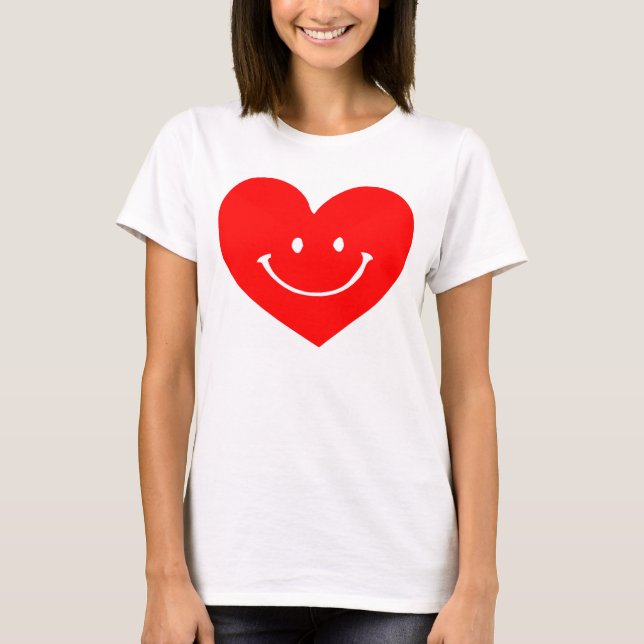 Red Heart Smiling Face T-Shirt (Front)