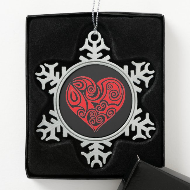 Red Heart Snowflake Framed Ornament