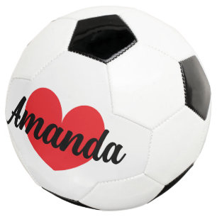 Red heart soccer ball with custom name