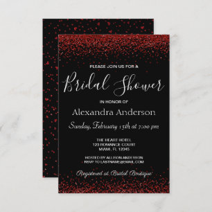 Red Heart Sparkle Glitter Bridal Shower Invitation