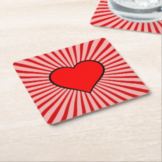 Red Heart Square Paper Coaster