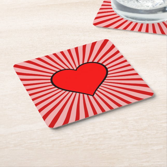 Red Heart Square Paper Coaster (Angled)