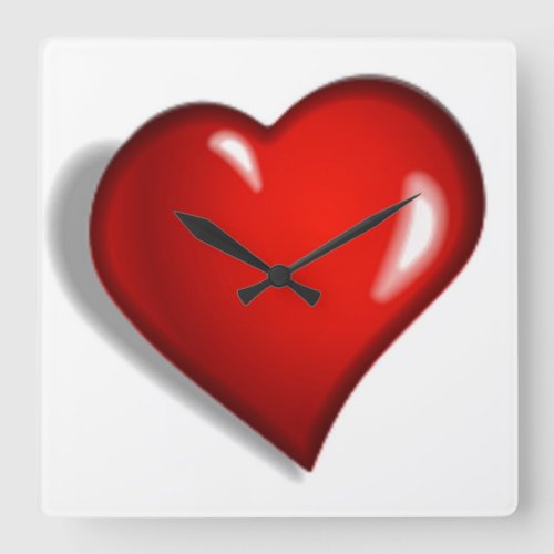 RED HEART SQUARE WALL CLOCK