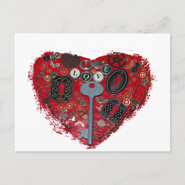 Red Heart Steampunk Postcard (Front)