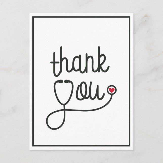 Red Heart Stethoscope Nurse Thank You Postcard (Front)