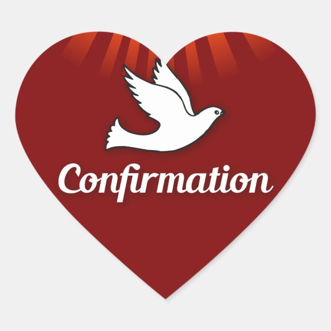 Red, Heart Sticker, Confirmation, Dove, Rays Sticker (Front)