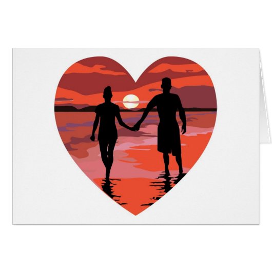 Red Heart Sunset Beach Holding Hands Cards (Front Horizontal)