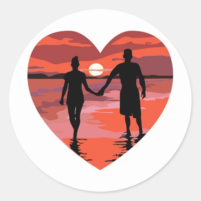 Red Heart Sunset Beach Holding Hands Stickers