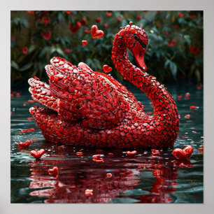 ❤️ Red Heart Swan Romantic Love Elegant Wall Art