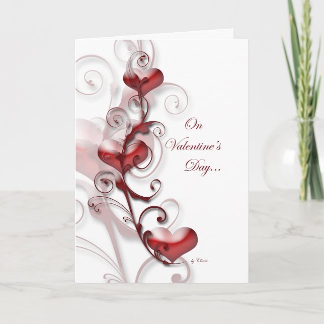 Red Heart Swirls Valentine's Day Greeting Card (Front)