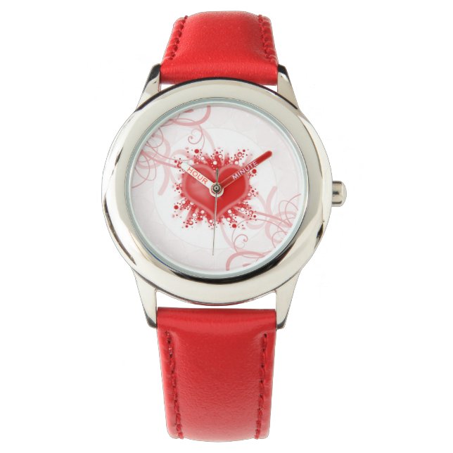 Red Heart Swirls Wrist Watch (Front)