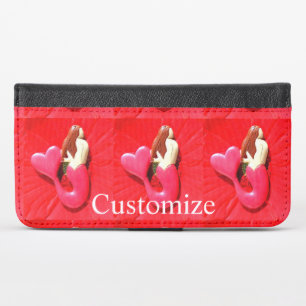 Red heart-tail mermaid iPhone XS wallet case