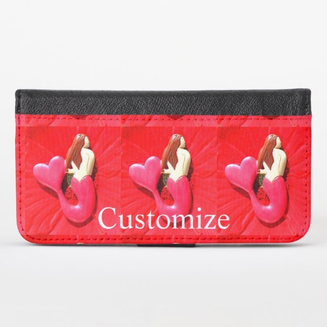 Red heart-tail mermaid iPhone wallet case (Front (Horizontal))