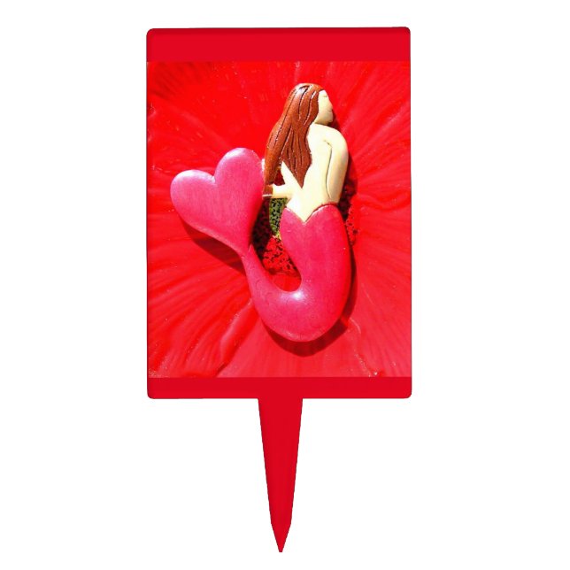 red heart-tailed mermaid cake topper (Front)