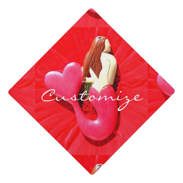 red heart-tailed mermaid graduation cap topper (Front)