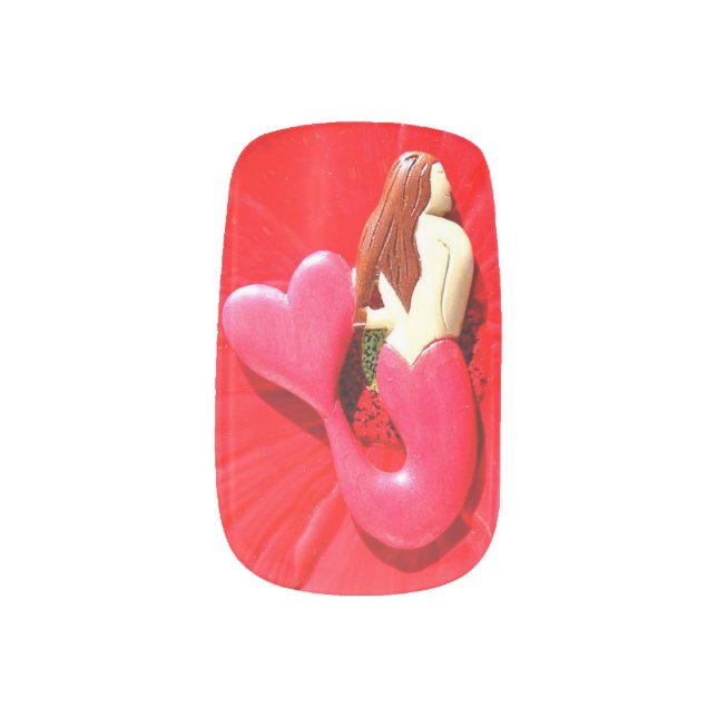 red heart-tailed mermaid minx nail wraps (Right Thumb)