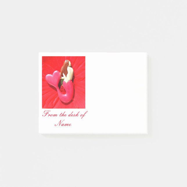 red heart-tailed mermaid post-it notes (Front)