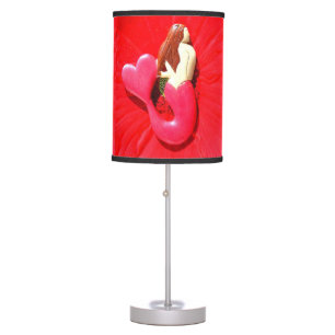 red heart-tailed mermaid table lamp