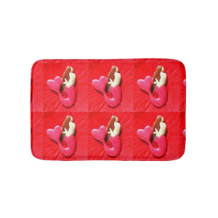 red heart-tailed mermaids bathroom mat