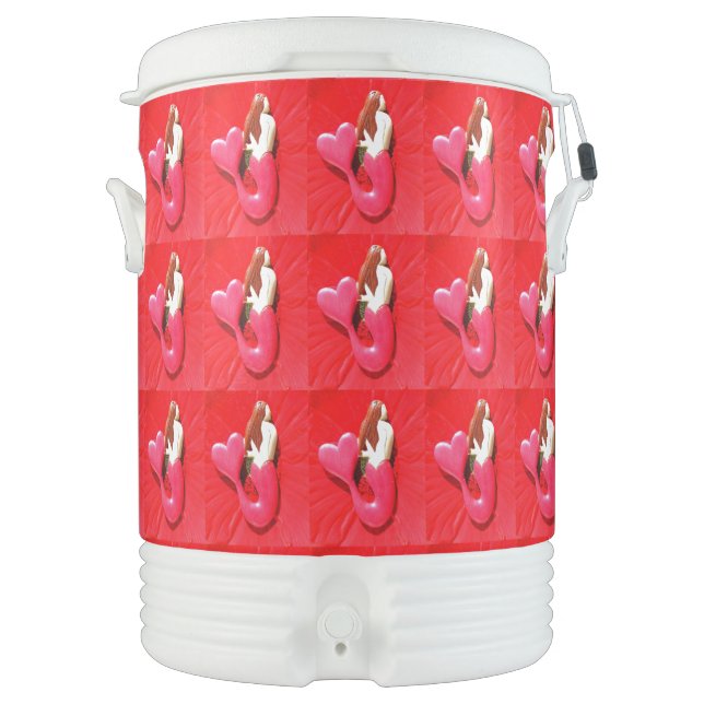 Red heart-tailed mermaids  beverage cooler (Front)