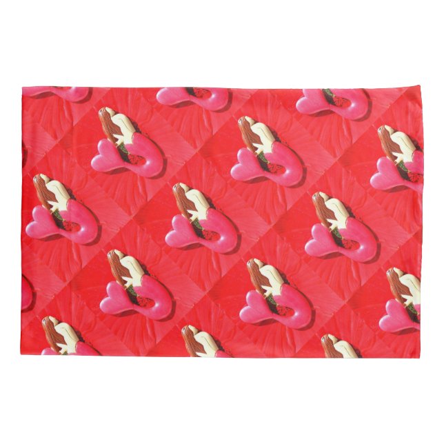 red heart-tailed mermaids pattern pillow case (Back)