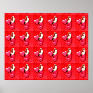 red heart-tailed mermaids pattern poster