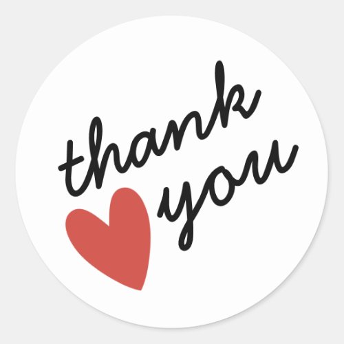 Red Heart Thank You Classic Round Sticker