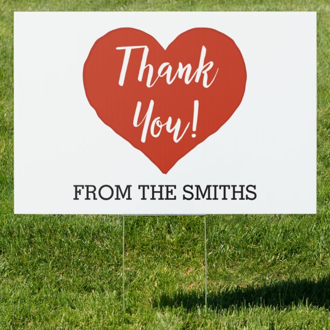 Red Heart Thank You Custom Message Sign (Insitu)