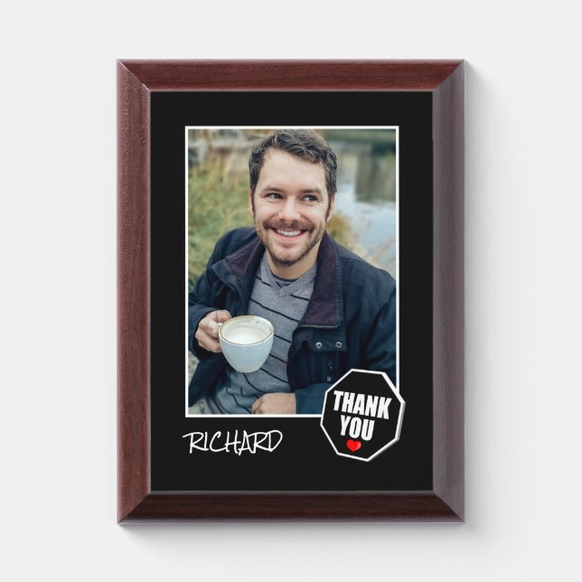 Red Heart Thank You, Custom Photo – Personalized Award Plaque (Vertical)