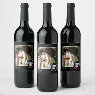 Red Heart Thank You, Custom Photo – Personalized Wine Label