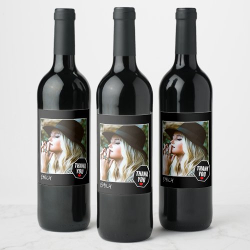 Red Heart Thank You Custom Photo  Personalized Wine Label