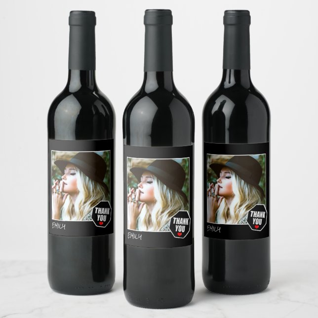 Red Heart Thank You, Custom Photo – Personalized Wine Label (Bottles)