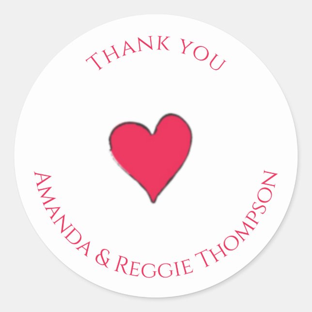 Red Heart Thank You Cute Minimalist Custom Classic Round Sticker (Front)