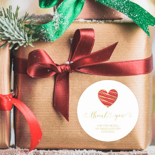 Red Heart Thank You Supporting Small Business Classic Round Sticker