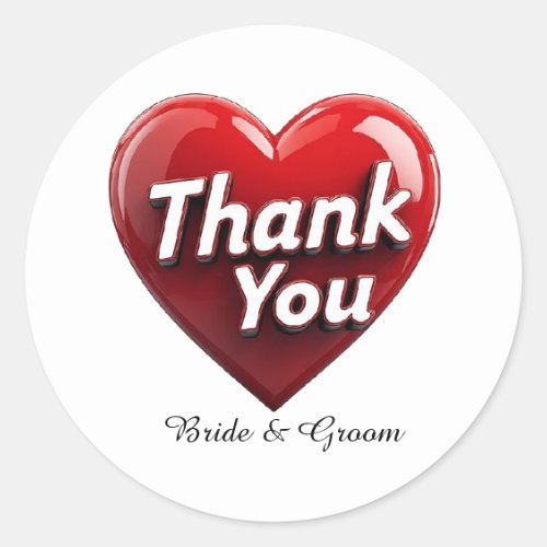 💖 Red Heart Thank You Wedding Favor 💖 Classic Round Sticker