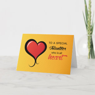 Red Heart Thanks Volunteer Letterpress Thank You Card