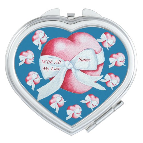 red heart tied with white ribbon bow romantic gift makeup mirror