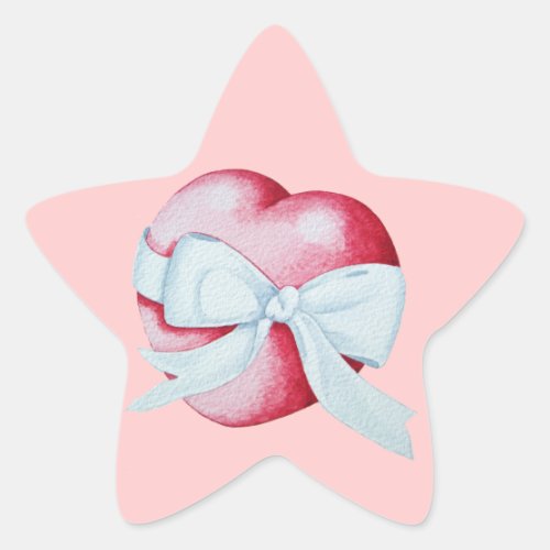 red heart tied with white ribbon bow romantic star sticker