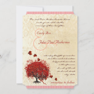 Red Heart Tree Falling Hearts Wedding Invitation