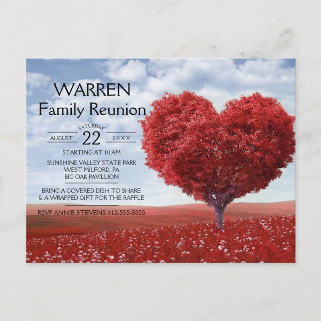 Red Heart Tree Family Reunion Announcement Postcard (Front)